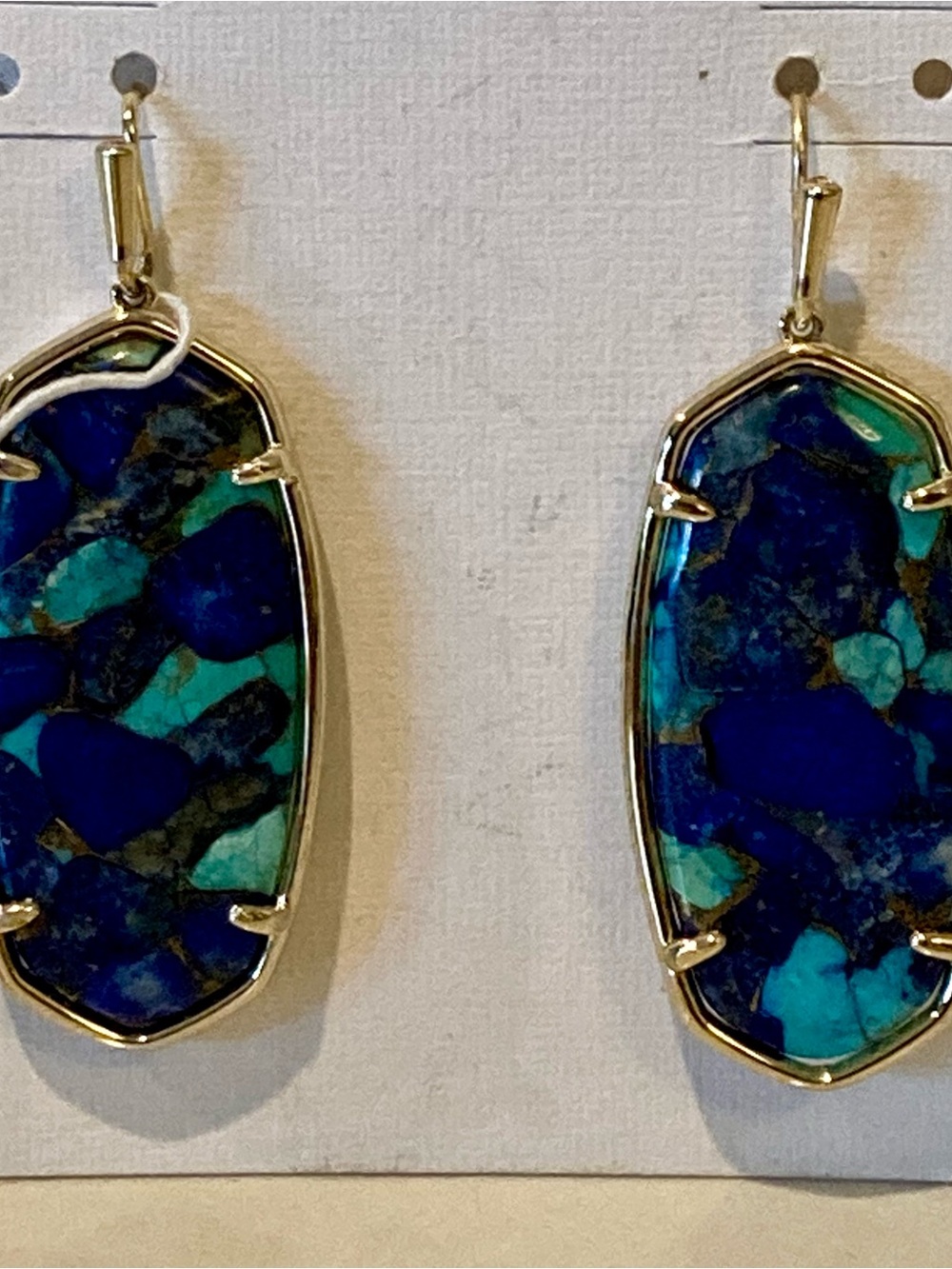 NWT Kendra Scott Elle gold earrings in bronze veined lapis turquoise magnesite - Picture 2 of 7